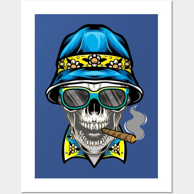 Smoking Skull Wearing Bucket Hat Wall Art by ShopWithWalid